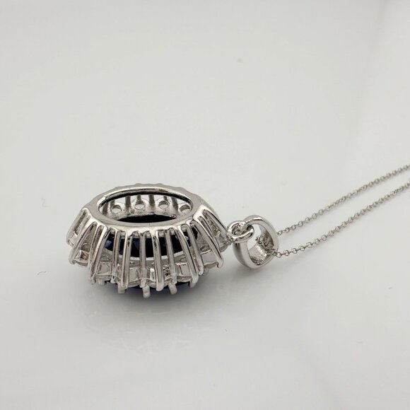 Stunning 6.40 Carat Imperial Lab Created  Blue Sapphire Pendant Necklace - Picture 9 of 16